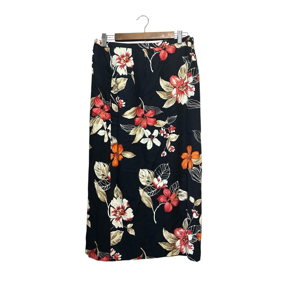 Alfred Dunner Women's Floral Maxi Skirt Red White Orange Black Size 8